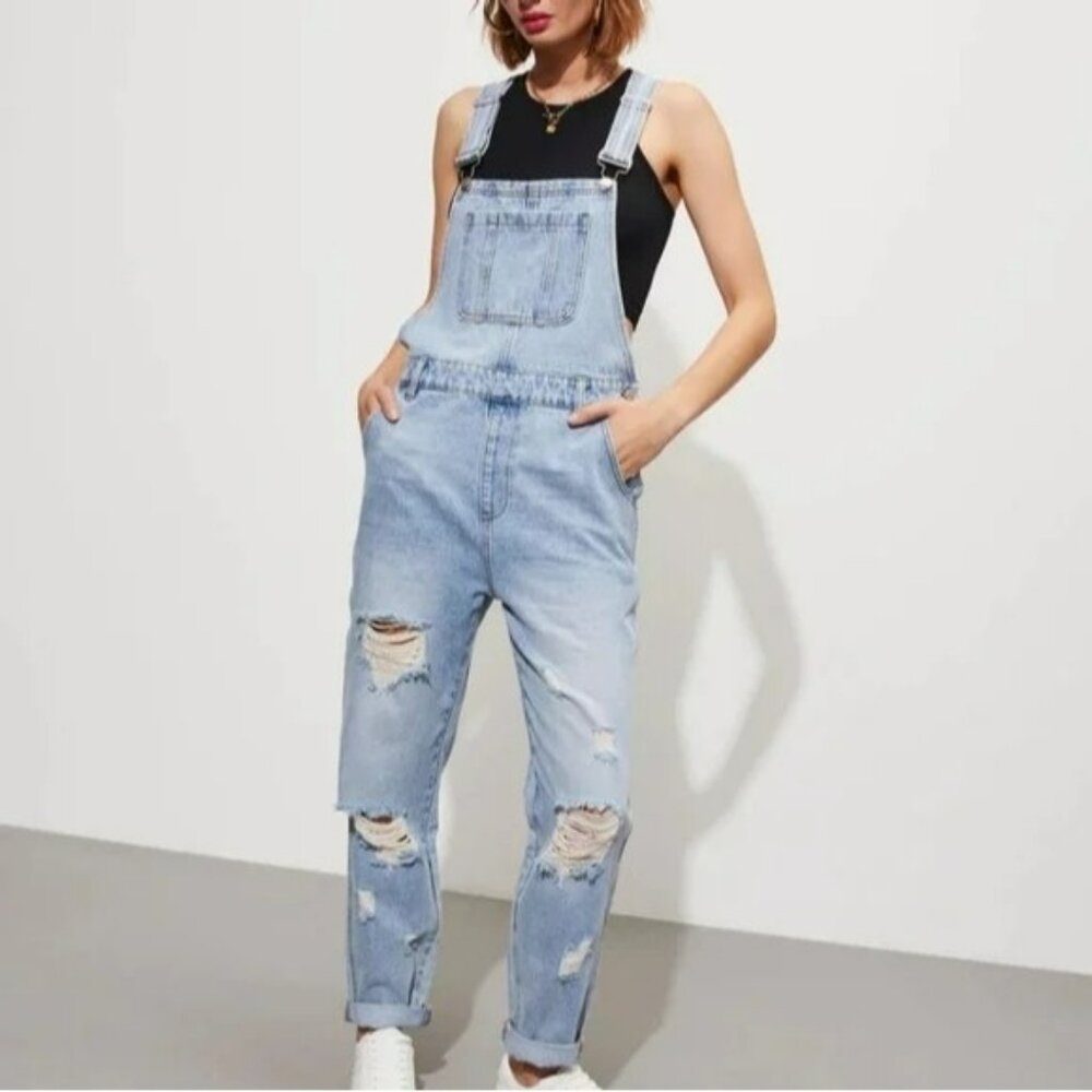 New Vici TNR Jeans Distressed Denim Overalls Pocketed